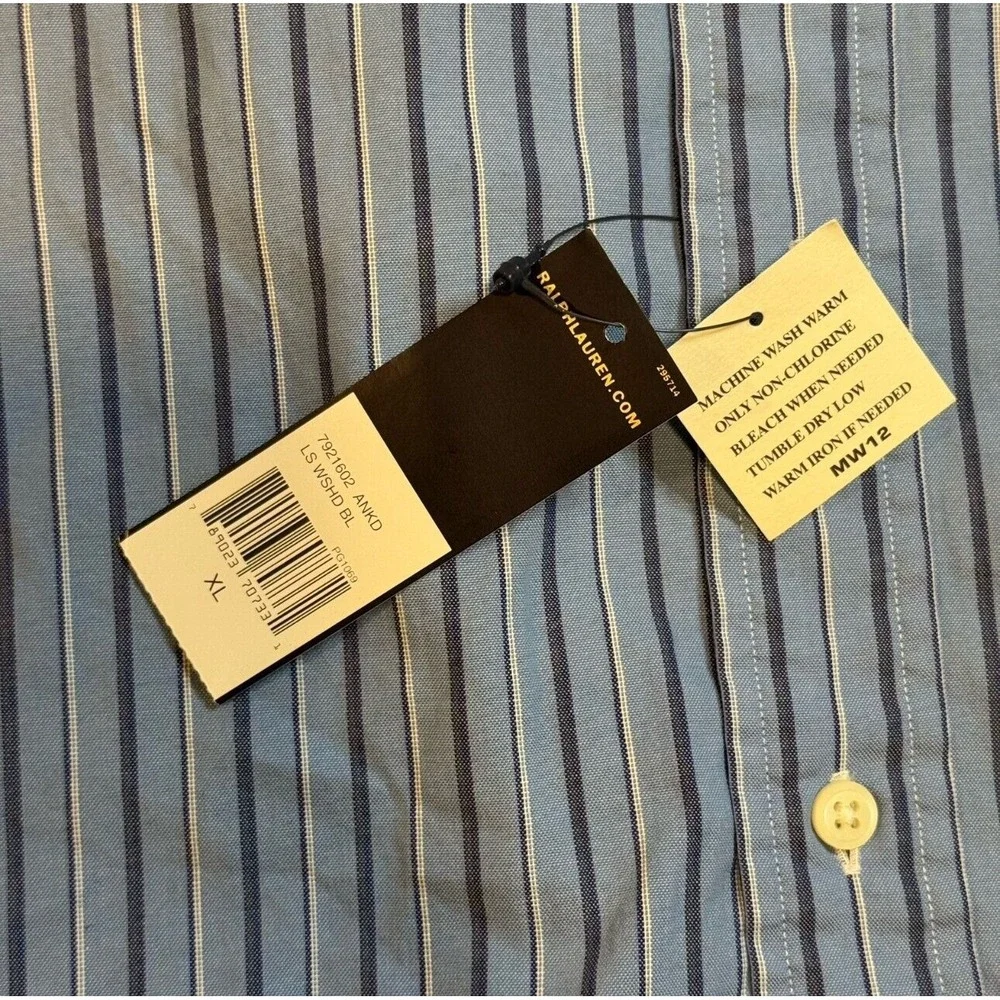 Vintage Polo Ralph Lauren Blue Striped Classic Fit‎ Button Down Shirt Men's XL